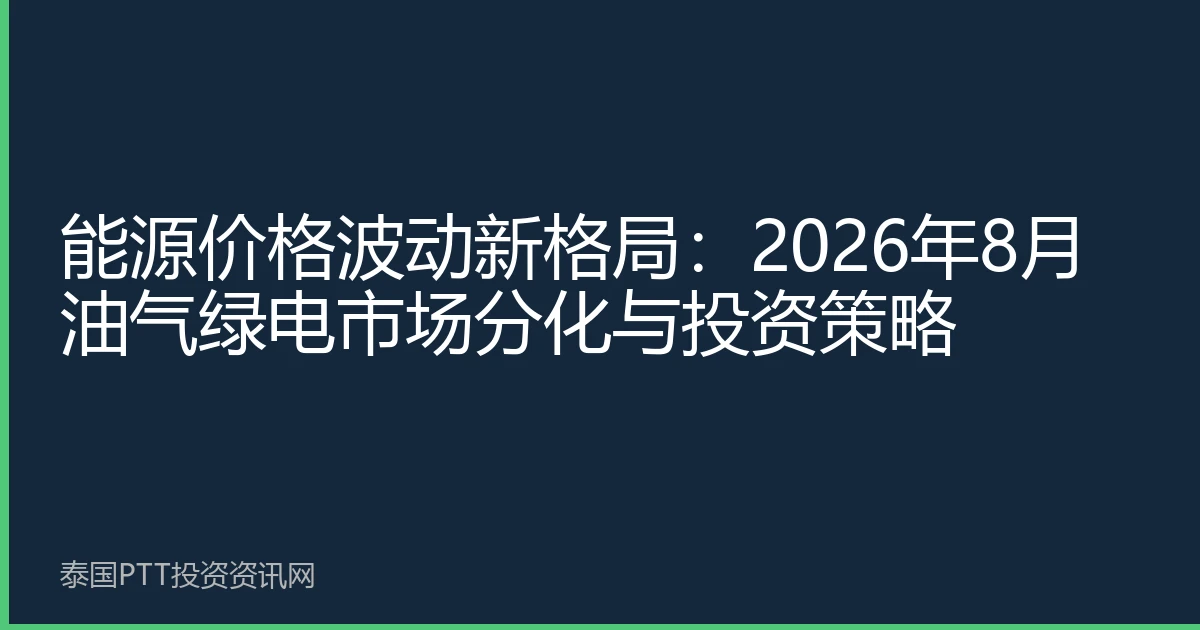能源价格波动新格局：2026年8月油气绿电市场分化与投资策略